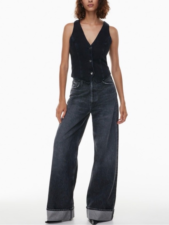 Agolde Denim - Agolde Black High-Rise Wide Leg Jeans with Button Fly Nwt